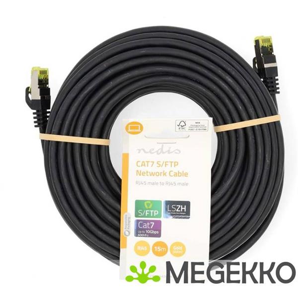 Grote foto nedis cat7 netwerkkabel s ftp rj45 male male 15.0 m zwart computers en software netwerkkaarten routers en switches