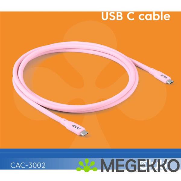 Grote foto club3d usb4 gen 3x2 20gbps 240w usb type c 2m roze computers en software overige computers en software