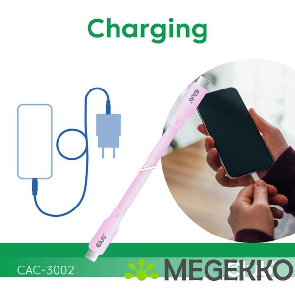 Grote foto club3d usb4 gen 3x2 20gbps 240w usb type c 2m roze computers en software overige computers en software