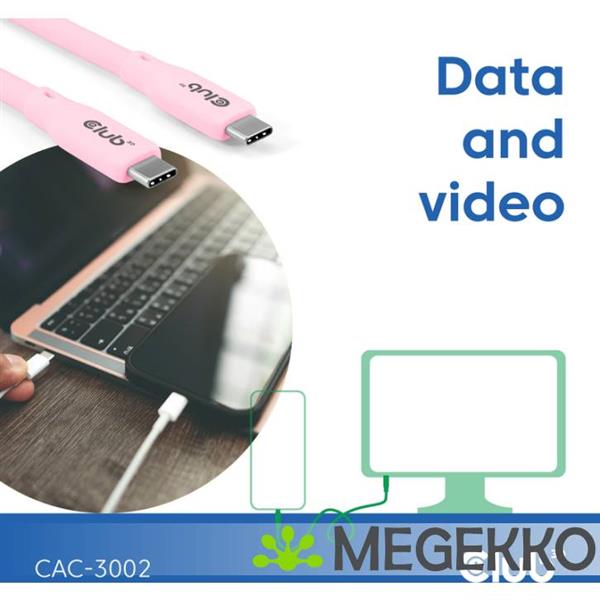 Grote foto club3d usb4 gen 3x2 20gbps 240w usb type c 2m roze computers en software overige computers en software