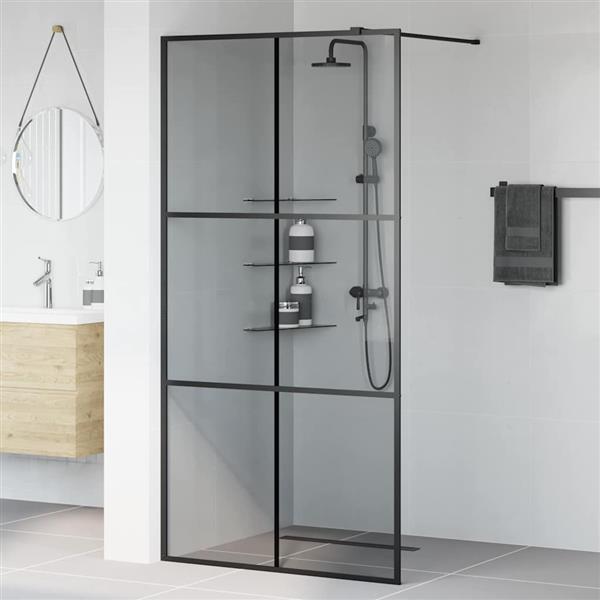 Grote foto vidaxl inloop douche wand zwart 100 x 195 cm gehard glas huis en inrichting complete badkamers