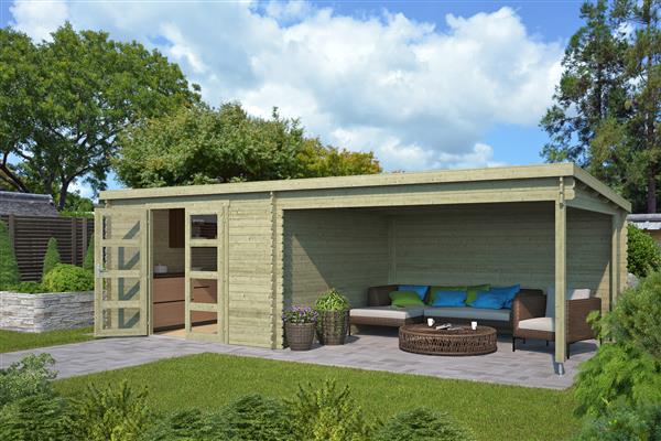 Grote foto blokhut met overkapping olenka 710x330 vuren tuin en terras tuinhuisjes en blokhutten