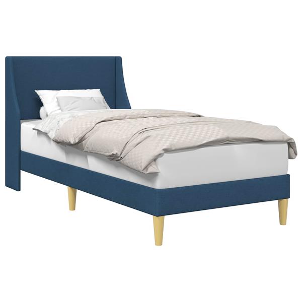 Grote foto vidaxl bedframe met hoofdeinde blauw 100 x 200 cm stof antiek en kunst stoelen en banken