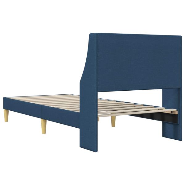 Grote foto vidaxl bedframe met hoofdeinde blauw 100 x 200 cm stof antiek en kunst stoelen en banken