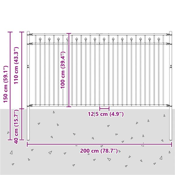 Grote foto vidaxl spike hek zwart 200 x 150 cm gepoedercoat staal tuin en terras hekken en schuttingen
