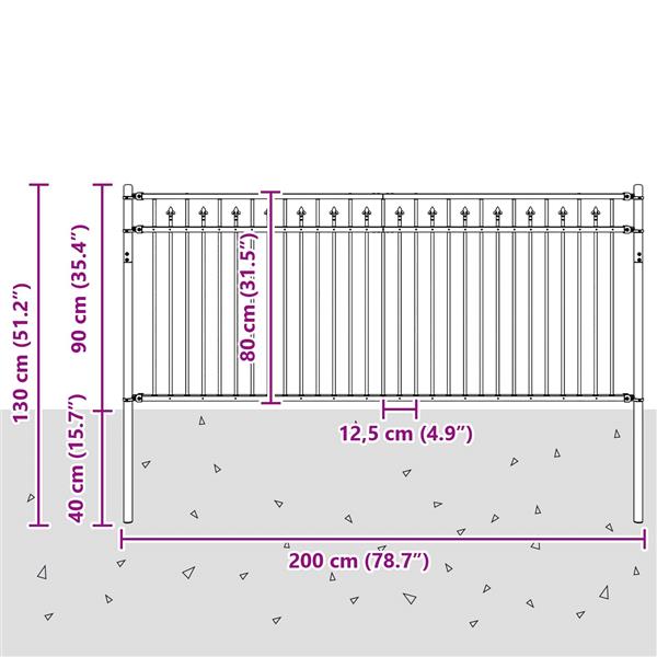 Grote foto vidaxl spike hek zwart 200 x 130 cm gepoedercoat staal tuin en terras hekken en schuttingen