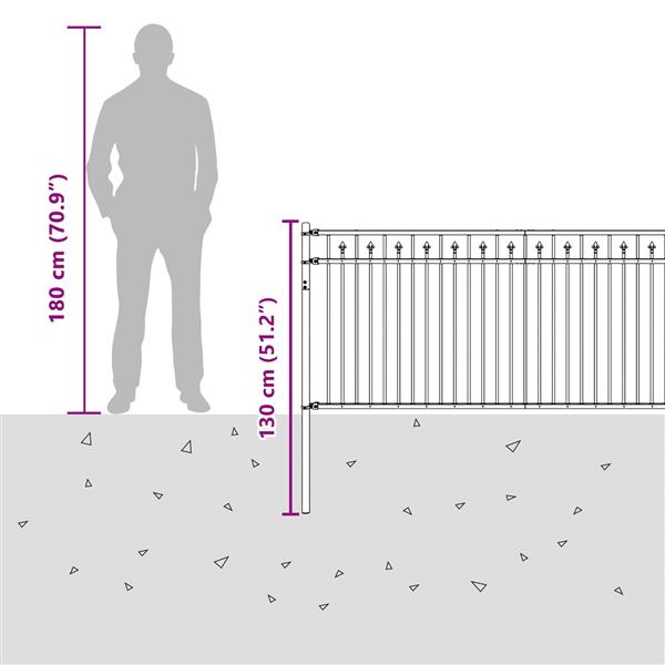 Grote foto vidaxl spike hek zwart 200 x 130 cm gepoedercoat staal tuin en terras hekken en schuttingen