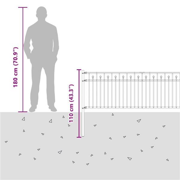 Grote foto vidaxl spike hek zwart 200 x 110 cm gepoedercoat staal tuin en terras hekken en schuttingen