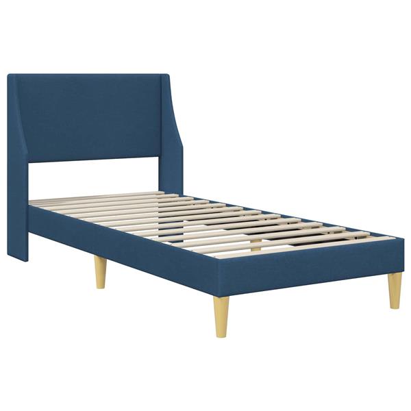 Grote foto vidaxl bedframe met hoofdeinde blauw 100 x 200 cm stof antiek en kunst stoelen en banken