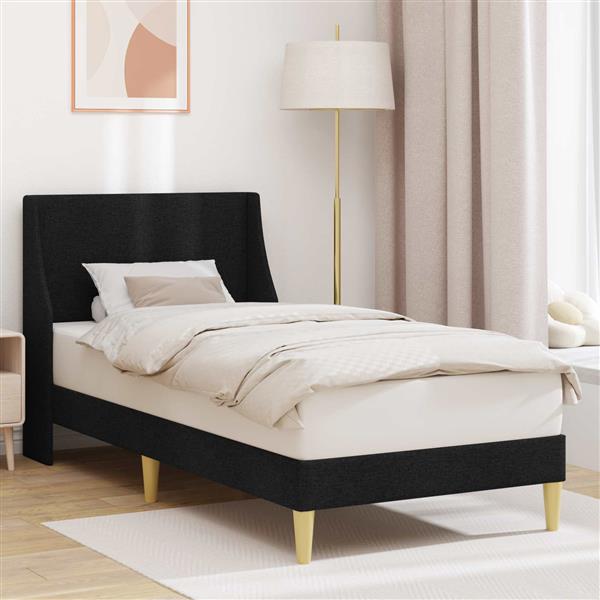Grote foto vidaxl bedframe met hoofdeinde zwart 90 x 200 cm stof antiek en kunst stoelen en banken