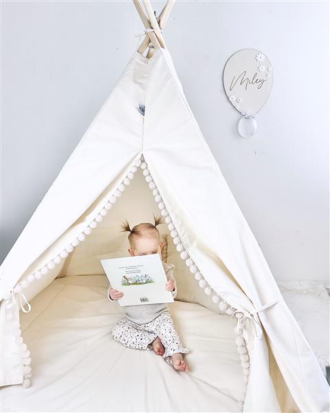 Grote foto tipi tent beige met pompons mat en kussens tipi met pompons 2 kussens en mat kinderen en baby overige