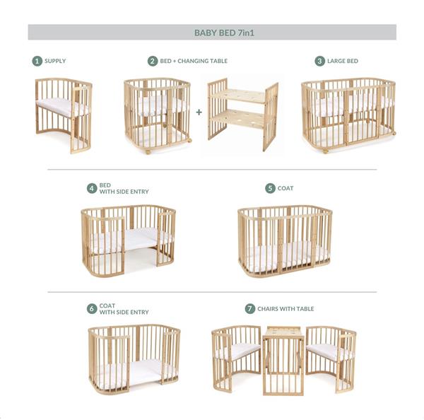 Grote foto multifunctioneel 7 in 1 babybed peuterbed vintage incl. matras vintage kinderen en baby complete kinderkamers