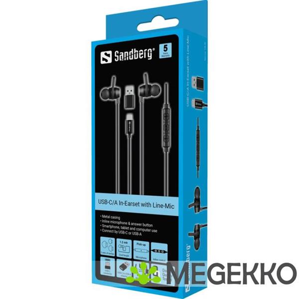 Grote foto sandberg 126 50 in ear bedraad zwart usb c audio tv en foto koptelefoons