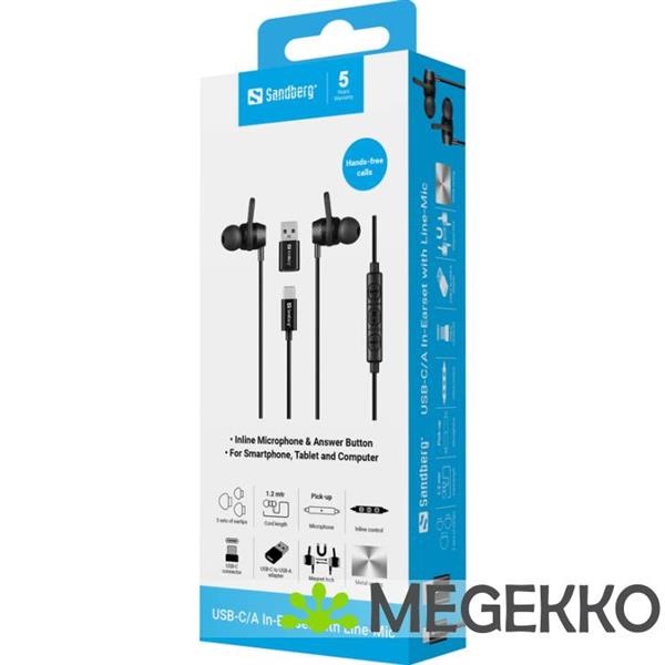 Grote foto sandberg 126 50 in ear bedraad zwart usb c audio tv en foto koptelefoons