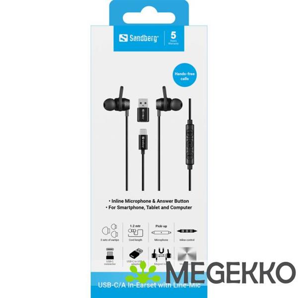 Grote foto sandberg 126 50 in ear bedraad zwart usb c audio tv en foto koptelefoons