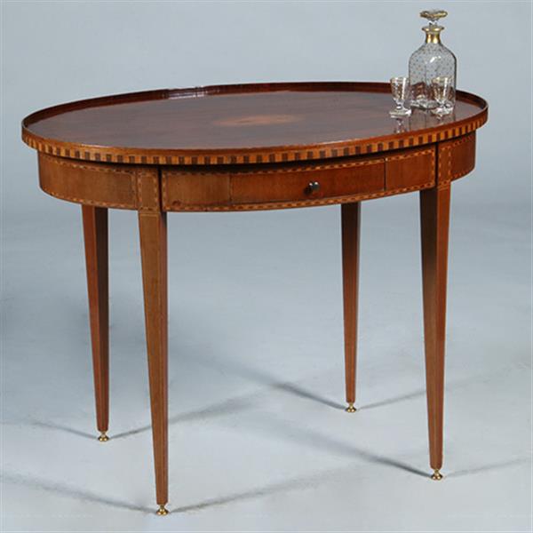 Grote foto mahonie louis seize stijl theetafel ca 1910 eeuw ingelegd met satijn hulst en noten no.361801 antiek en kunst stoelen en banken