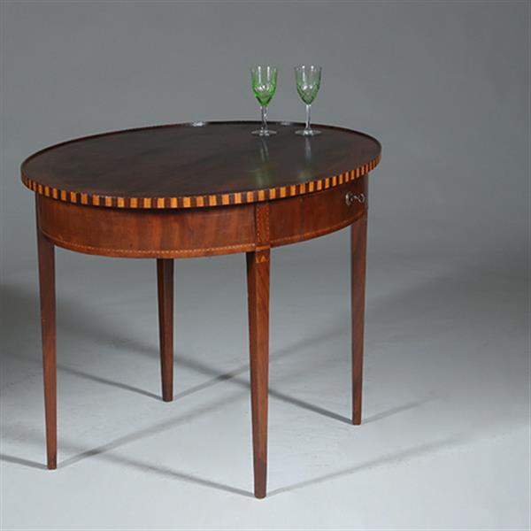 Grote foto mahonie theetafel ca 1865 louis seize stijl met lade ingelegd met satijn en ebben no.361820 antiek en kunst stoelen en banken