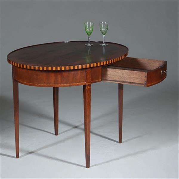 Grote foto mahonie theetafel ca 1865 louis seize stijl met lade ingelegd met satijn en ebben no.361820 antiek en kunst stoelen en banken