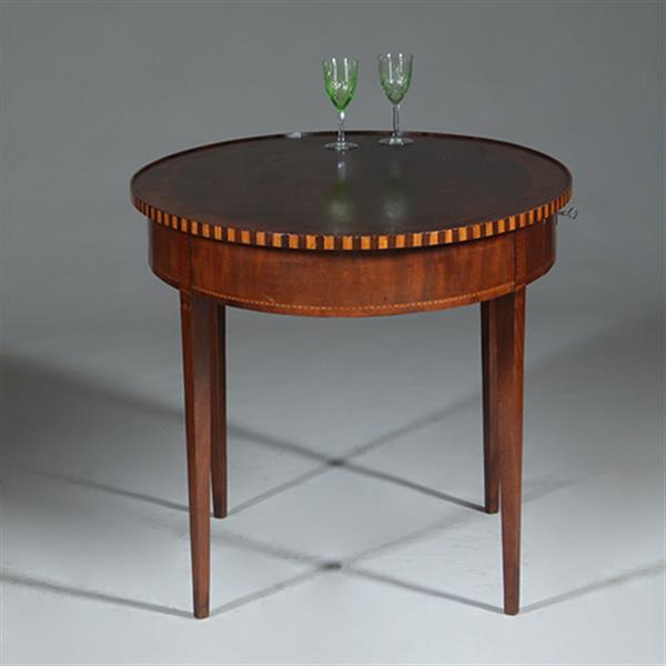 Grote foto mahonie theetafel ca 1865 louis seize stijl met lade ingelegd met satijn en ebben no.361820 antiek en kunst stoelen en banken