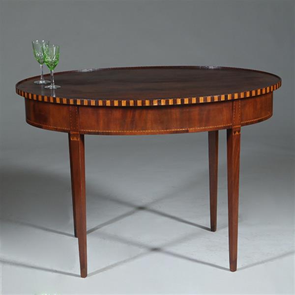 Grote foto mahonie theetafel ca 1865 louis seize stijl met lade ingelegd met satijn en ebben no.361820 antiek en kunst stoelen en banken