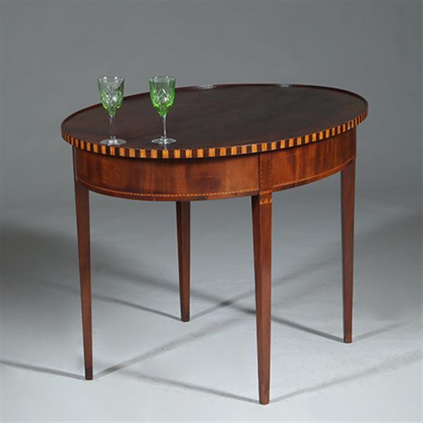 Grote foto mahonie theetafel ca 1865 louis seize stijl met lade ingelegd met satijn en ebben no.361820 antiek en kunst stoelen en banken