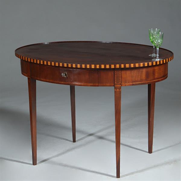 Grote foto mahonie theetafel ca 1865 louis seize stijl met lade ingelegd met satijn en ebben no.361820 antiek en kunst stoelen en banken