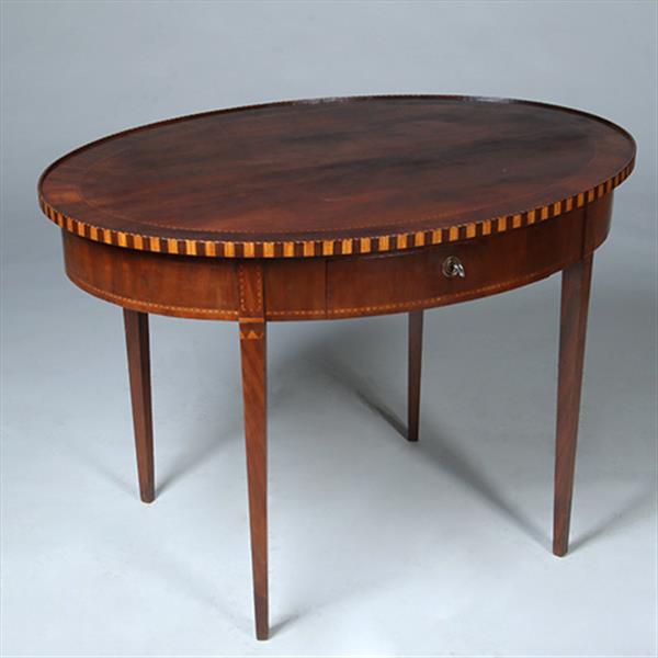 Grote foto mahonie theetafel ca 1865 louis seize stijl met lade ingelegd met satijn en ebben no.361820 antiek en kunst stoelen en banken