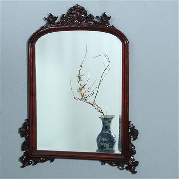 Grote foto getoogde mahonie schouwspiegel met gestoken onderhoeken en kroon no.361835 antiek en kunst spiegels