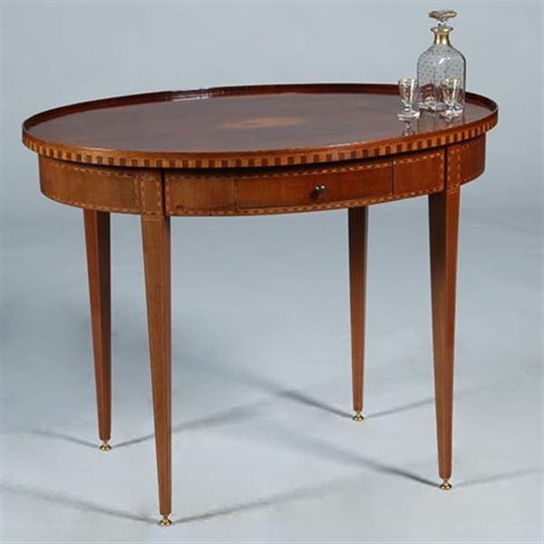 Grote foto mahonie louis seize stijl theetafel ca 1910 eeuw ingelegd met satijn hulst en noten no.361801 antiek en kunst stoelen en banken