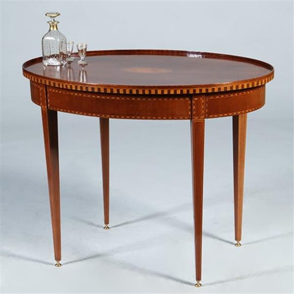 Grote foto mahonie louis seize stijl theetafel ca 1910 eeuw ingelegd met satijn hulst en noten no.361801 antiek en kunst stoelen en banken