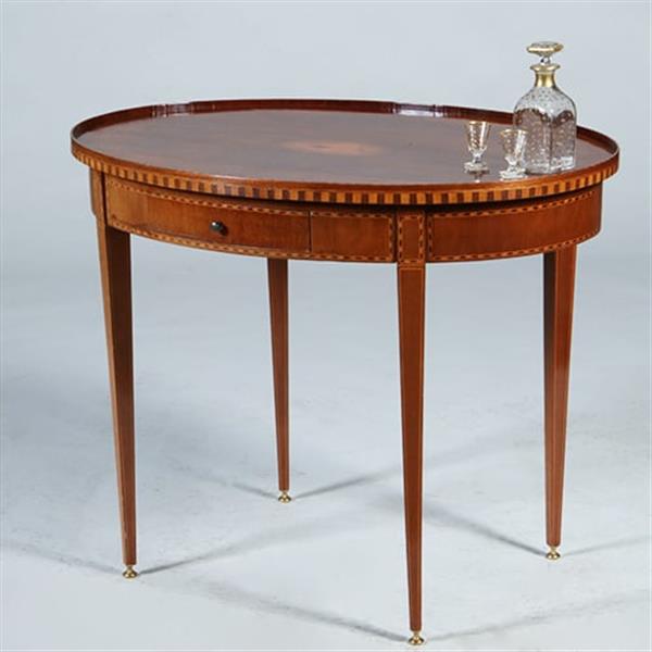 Grote foto mahonie louis seize stijl theetafel ca 1910 eeuw ingelegd met satijn hulst en noten no.361801 antiek en kunst stoelen en banken