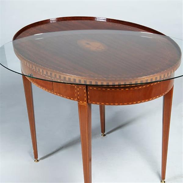 Grote foto mahonie louis seize stijl theetafel ca 1910 eeuw ingelegd met satijn hulst en noten no.361801 antiek en kunst stoelen en banken