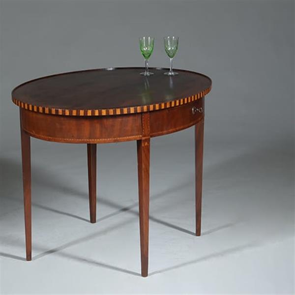 Grote foto mahonie theetafel ca 1865 louis seize stijl met lade ingelegd met satijn en ebben no.361820 antiek en kunst stoelen en banken