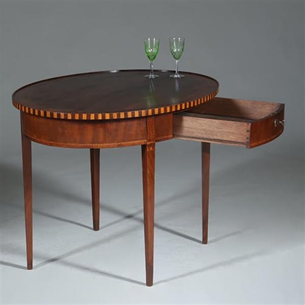 Grote foto mahonie theetafel ca 1865 louis seize stijl met lade ingelegd met satijn en ebben no.361820 antiek en kunst stoelen en banken