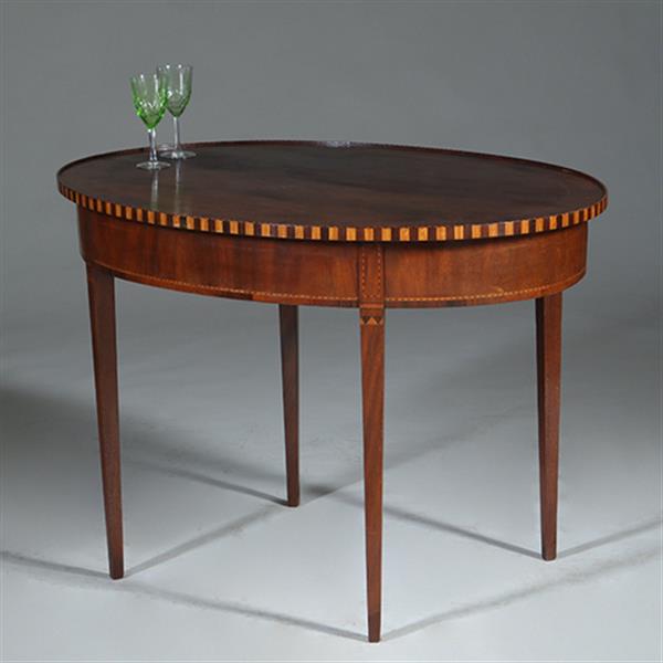 Grote foto mahonie theetafel ca 1865 louis seize stijl met lade ingelegd met satijn en ebben no.361820 antiek en kunst stoelen en banken