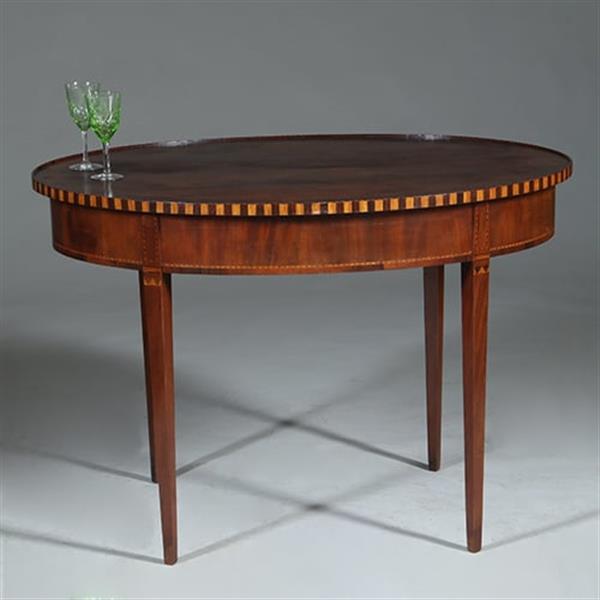 Grote foto mahonie theetafel ca 1865 louis seize stijl met lade ingelegd met satijn en ebben no.361820 antiek en kunst stoelen en banken