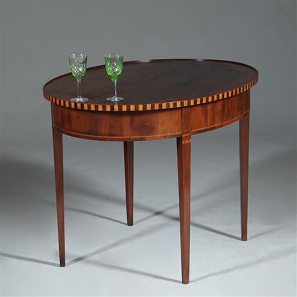 Grote foto mahonie theetafel ca 1865 louis seize stijl met lade ingelegd met satijn en ebben no.361820 antiek en kunst stoelen en banken