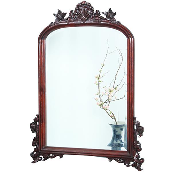 Grote foto getoogde mahonie schouwspiegel met gestoken onderhoeken en kroon no.361835 antiek en kunst spiegels