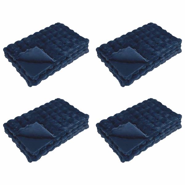 Grote foto vidaxl neppels konijnenbont deken olite 4 pcs marineblauw 240 x 270 cm huis en inrichting bedden