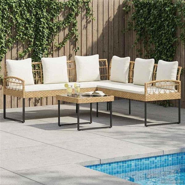 Grote foto vidaxl tuinbankenset met kussen 2 pcs naturel poly rattan en staal tuin en terras tuinmeubelen