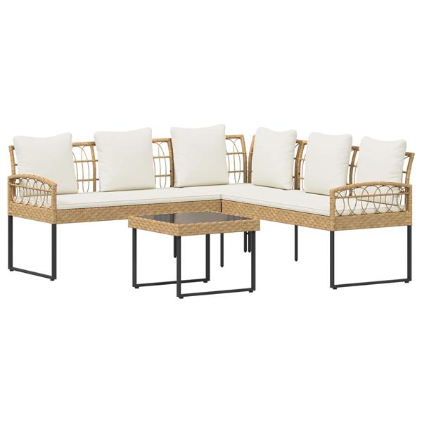 Grote foto vidaxl tuinbankenset met kussen 2 pcs naturel poly rattan en staal tuin en terras tuinmeubelen