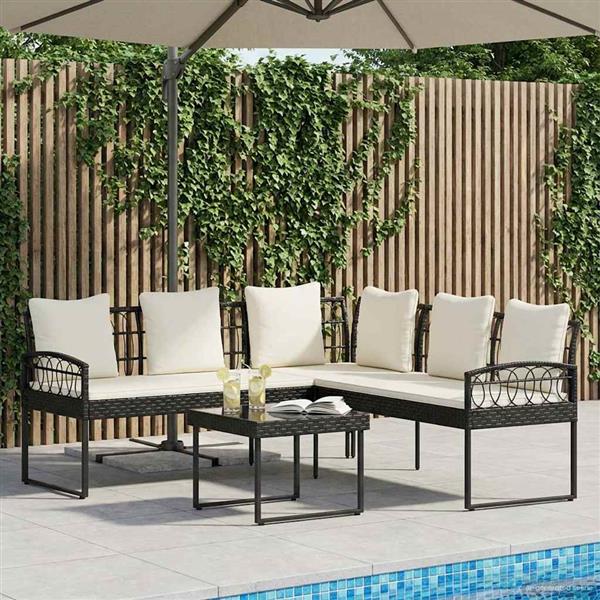 Grote foto vidaxl tuinbankenset met kussen 2 pcs zwart poly rattan en staal tuin en terras tuinmeubelen