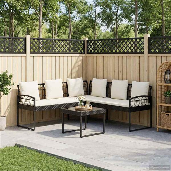 Grote foto vidaxl tuinbankenset met kussen 2 pcs zwart poly rattan en staal tuin en terras tuinmeubelen