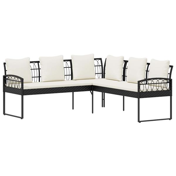 Grote foto vidaxl tuinbankenset met kussen 2 pcs zwart poly rattan en staal tuin en terras tuinmeubelen