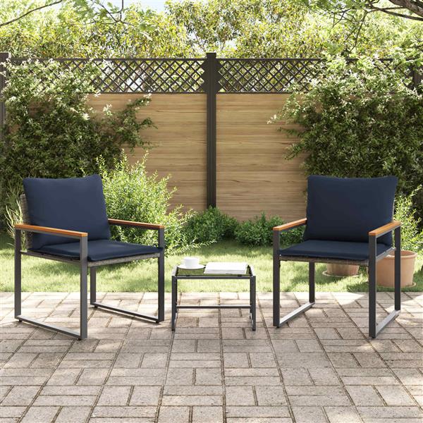 Grote foto vidaxl meubelsets met kussen 3 pcs grijs en marineblauw rattan tuin en terras tuinmeubelen