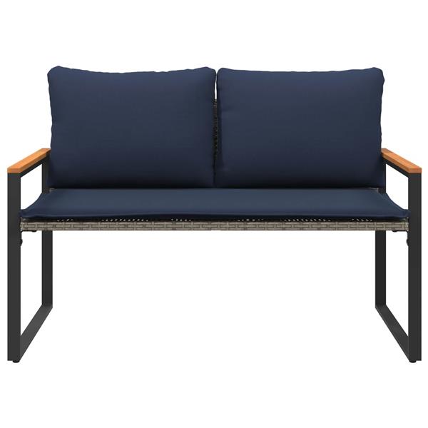 Grote foto vidaxl bank met kussen grijs en marineblauw 115 x 65 x 72 cm rattan tuin en terras tuinmeubelen