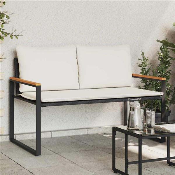 Grote foto vidaxl bank met kussen zwart en cream wit 115 x 65 x 72 cm rattan tuin en terras tuinmeubelen