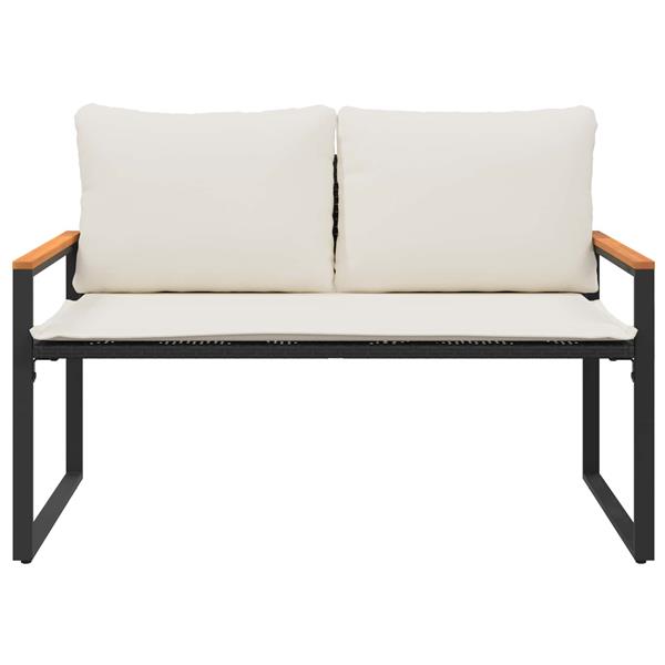 Grote foto vidaxl bank met kussen zwart en cream wit 115 x 65 x 72 cm rattan tuin en terras tuinmeubelen