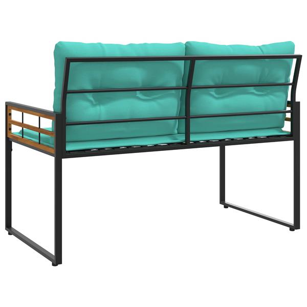 Grote foto vidaxl houten laag bank met kussen effen turquoise 114 x 55 x 77 cm tuin en terras tuinmeubelen