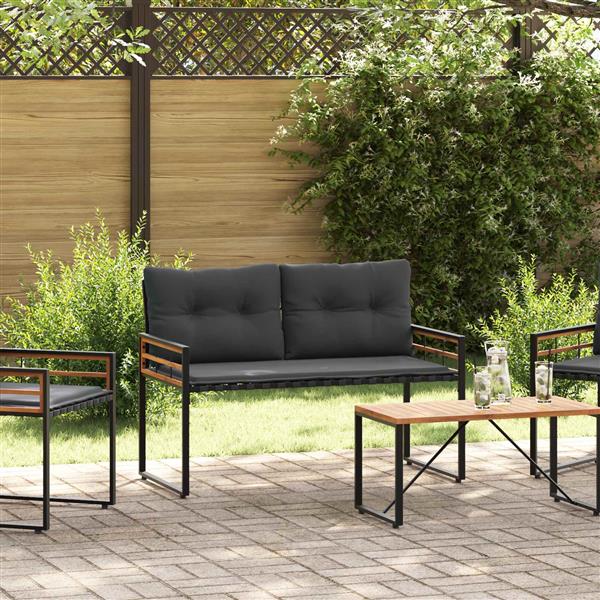 Grote foto vidaxl houten laag bank met kussen effen middelgrijs 114 x 55 x 77 cm tuin en terras tuinmeubelen